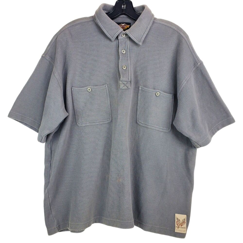 HARLEY DAVIDSON Polo Shirt Adult Large Gray Outdoor Motorcycle Biker Pockets